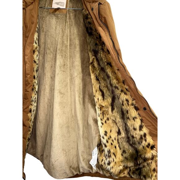 Forever21 Tan Hooded Faux fur Parka Jacket Size M Cotton Blend - Picture 6 of 11